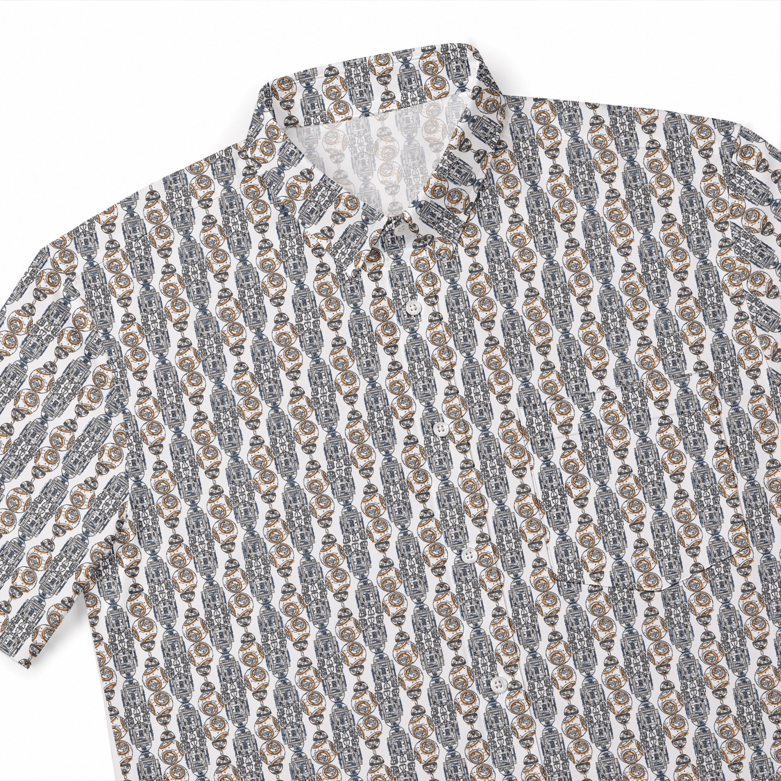 Galactic R2-D2 BB-8 Pattern Hawaiian Shirt with Pocket - Galactic Button Down Shirt
