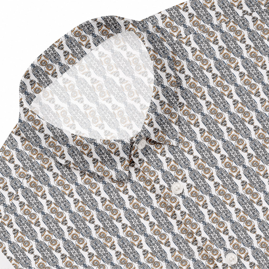 Galactic R2-D2 BB-8 Pattern Hawaiian Shirt with Pocket - Galactic Button Down Shirt