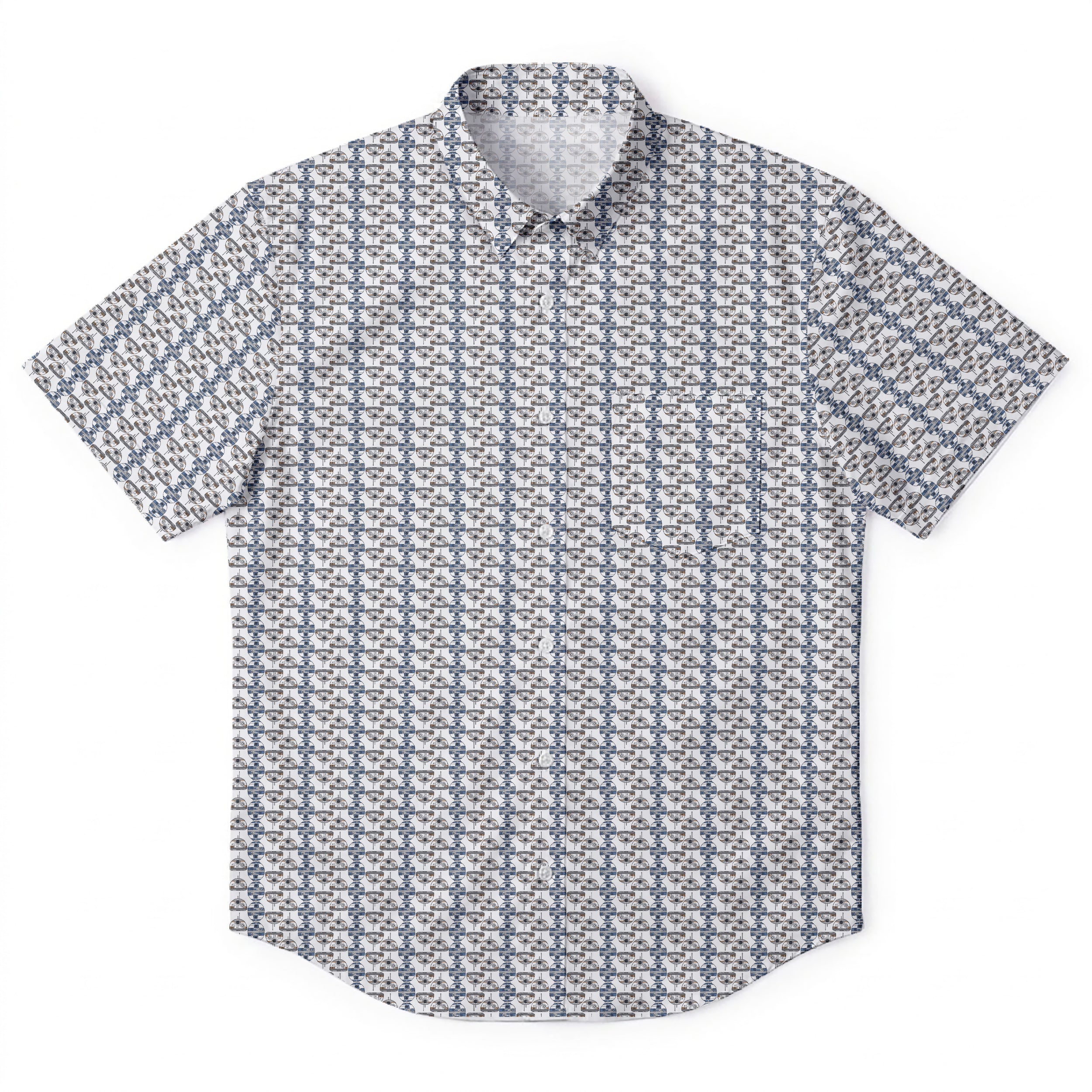 Star Wars R2-D2 BB-8 Head Pattern Hawaiian Shirt with Pocket - Star Wars Button Down Shirt