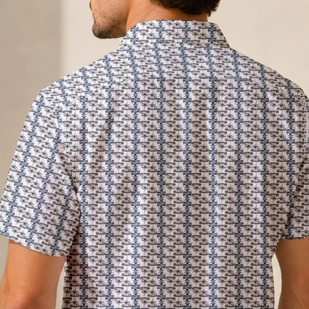 Galactic R2-D2 BB-8 Head Pattern Hawaiian Shirt with Pocket - Galactic Button Down Shirt