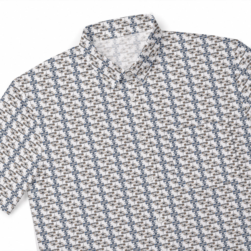 Galactic R2-D2 BB-8 Head Pattern Hawaiian Shirt with Pocket - Galactic Button Down Shirt