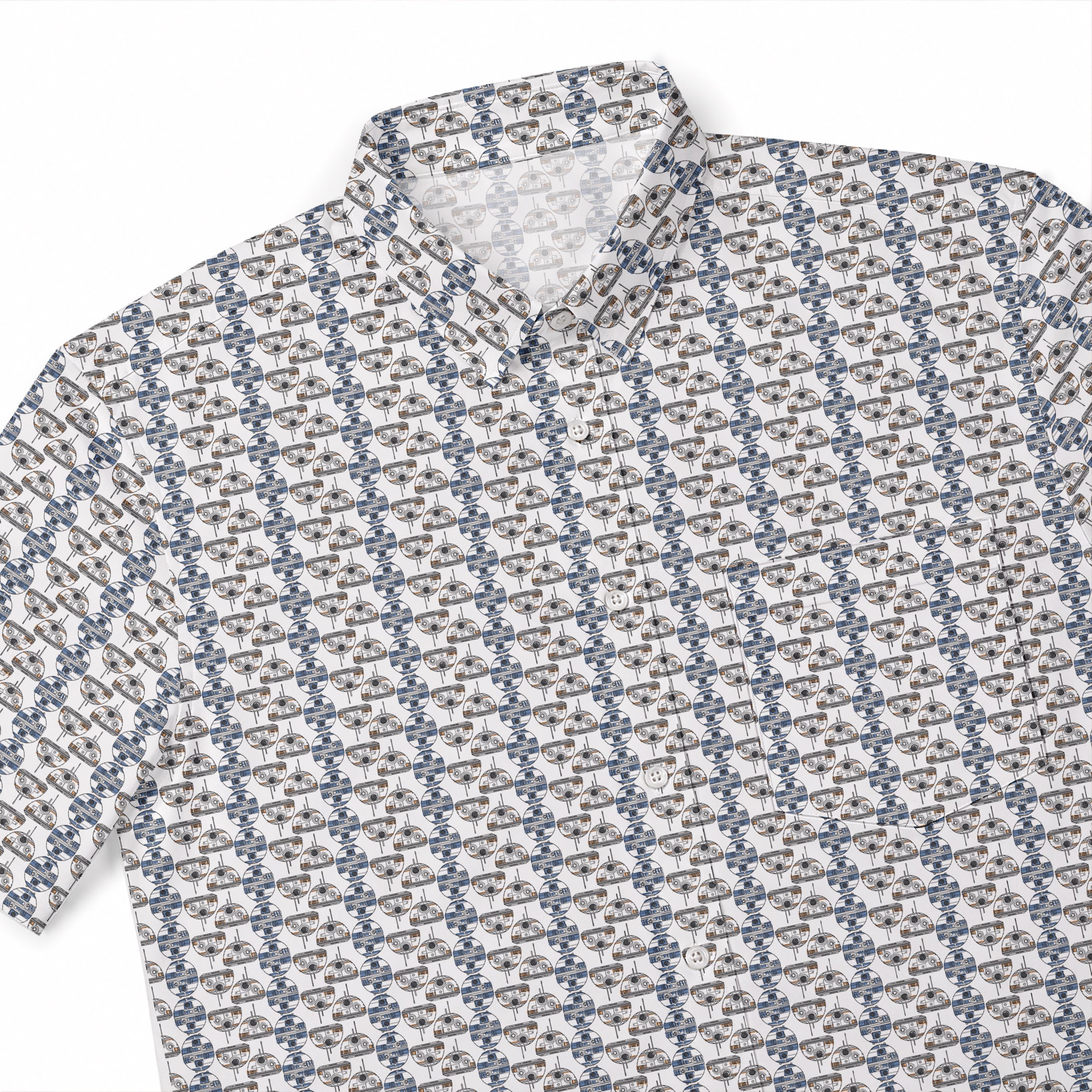 Galactic R2-D2 BB-8 Head Pattern Hawaiian Shirt with Pocket - Galactic Button Down Shirt