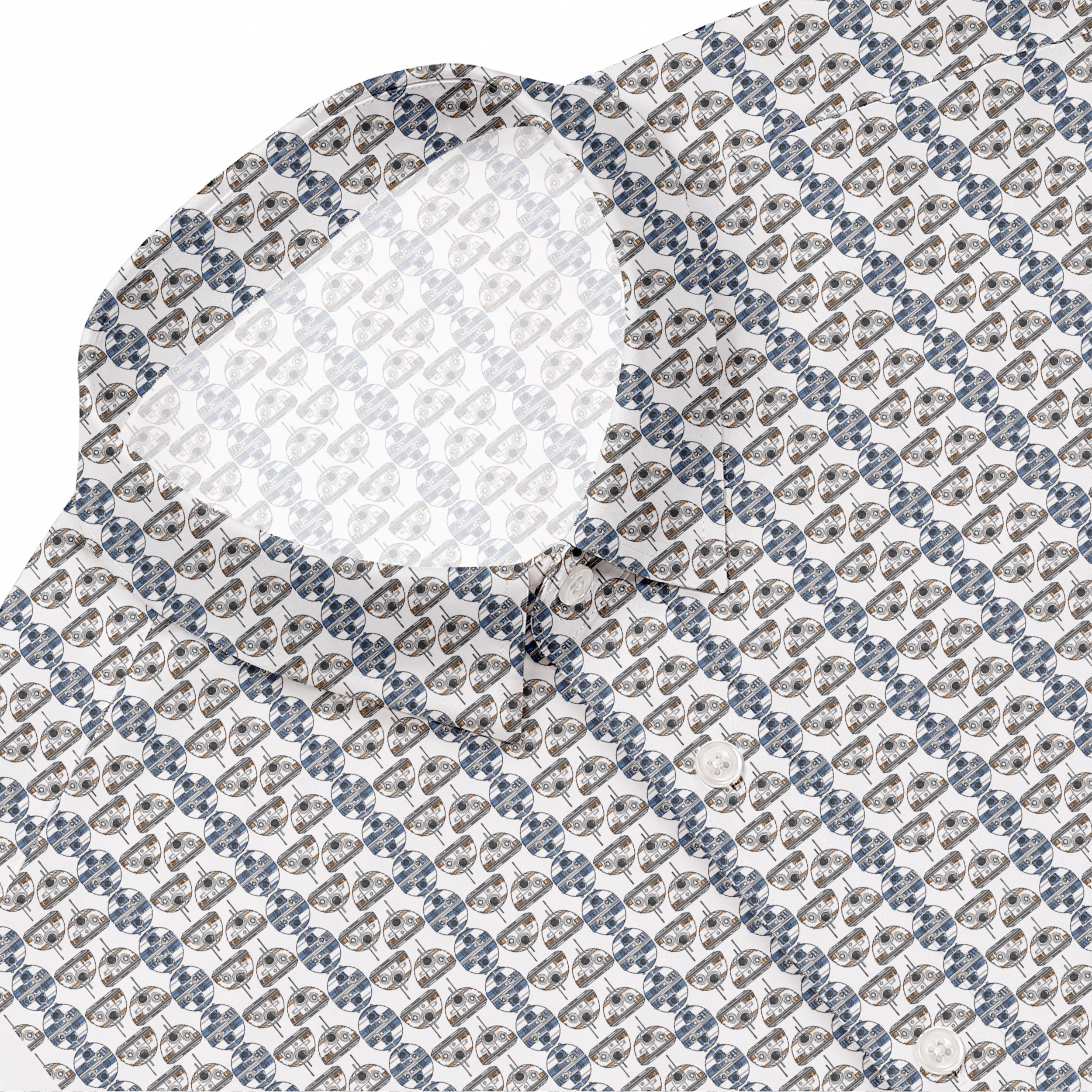 Galactic R2-D2 BB-8 Head Pattern Hawaiian Shirt with Pocket - Galactic Button Down Shirt