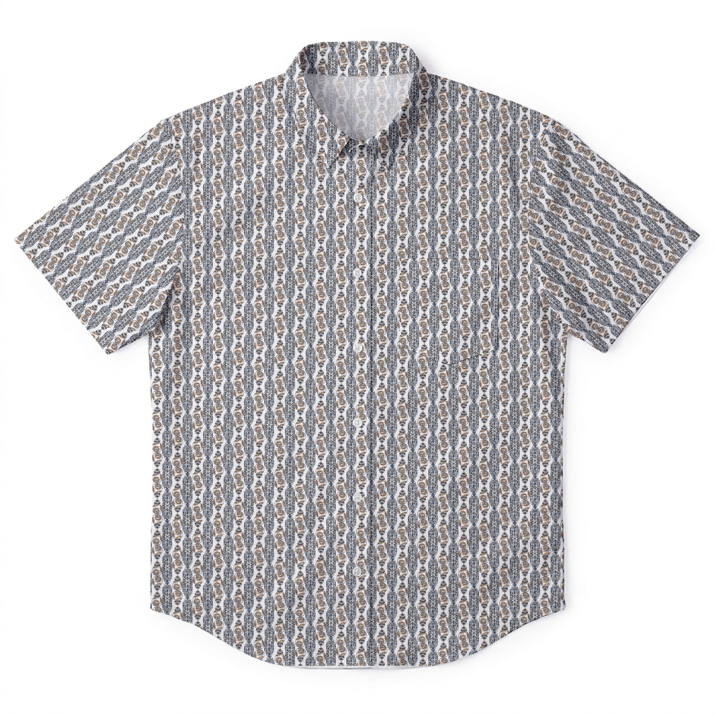 Star Wars R2-D2 BB-8 Pattern Hawaiian Shirt with Pocket - Star Wars Button Down Shirt