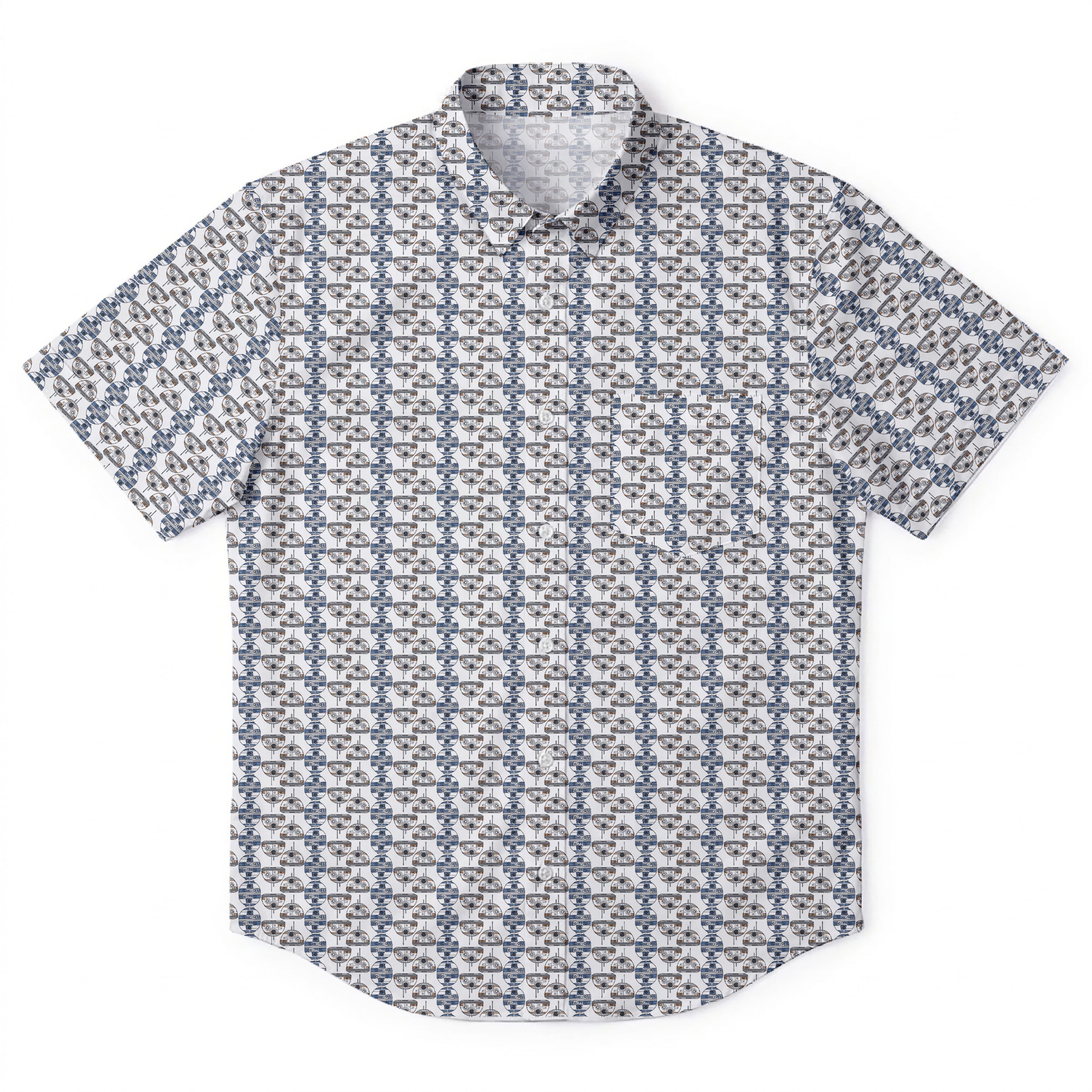 Galactic R2-D2 BB-8 Head Pattern Hawaiian Shirt with Pocket - Galactic Button Down Shirt
