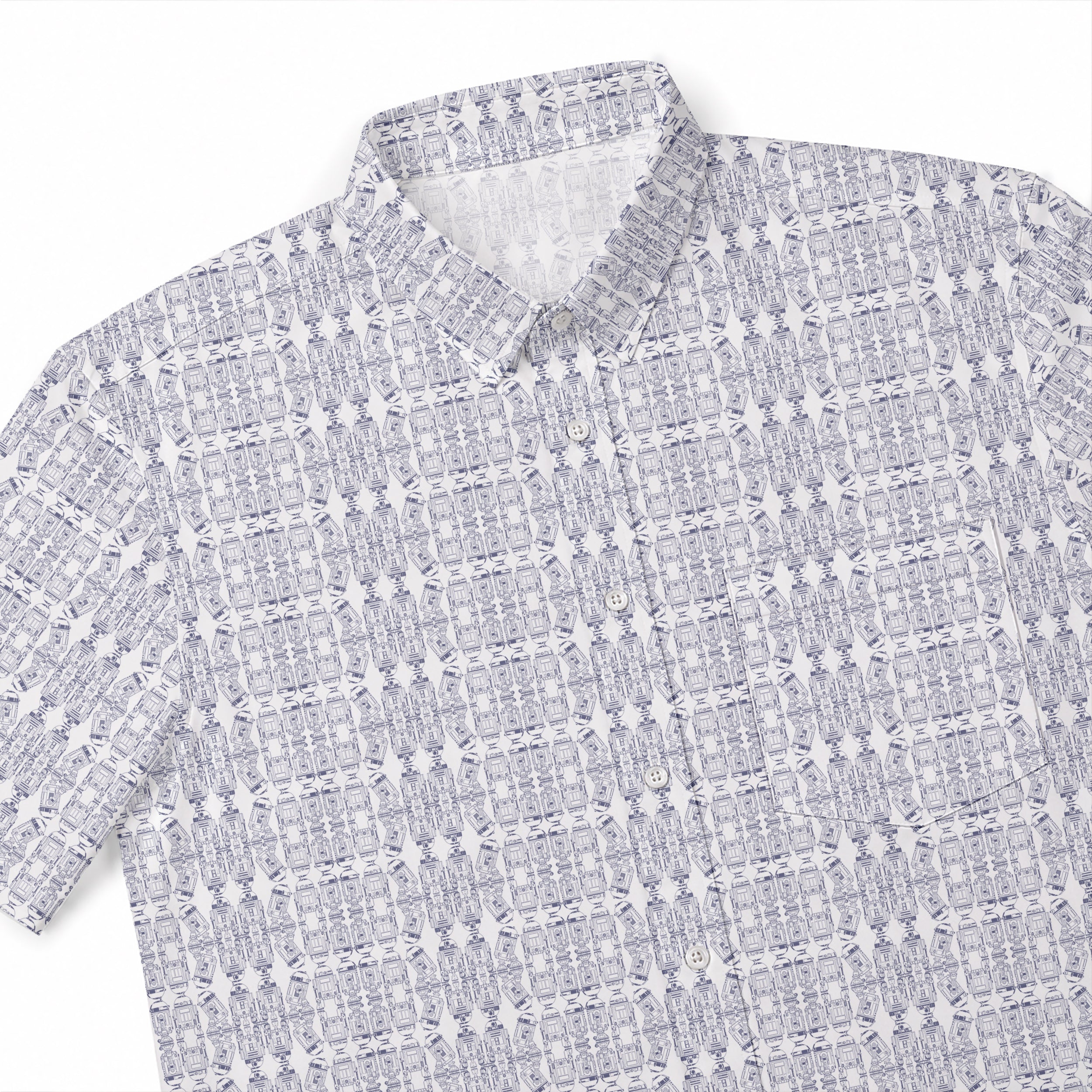 Galactic R2-D2 Pattern Hawaiian Shirt with Pocket - Galactic Button Down Shirt