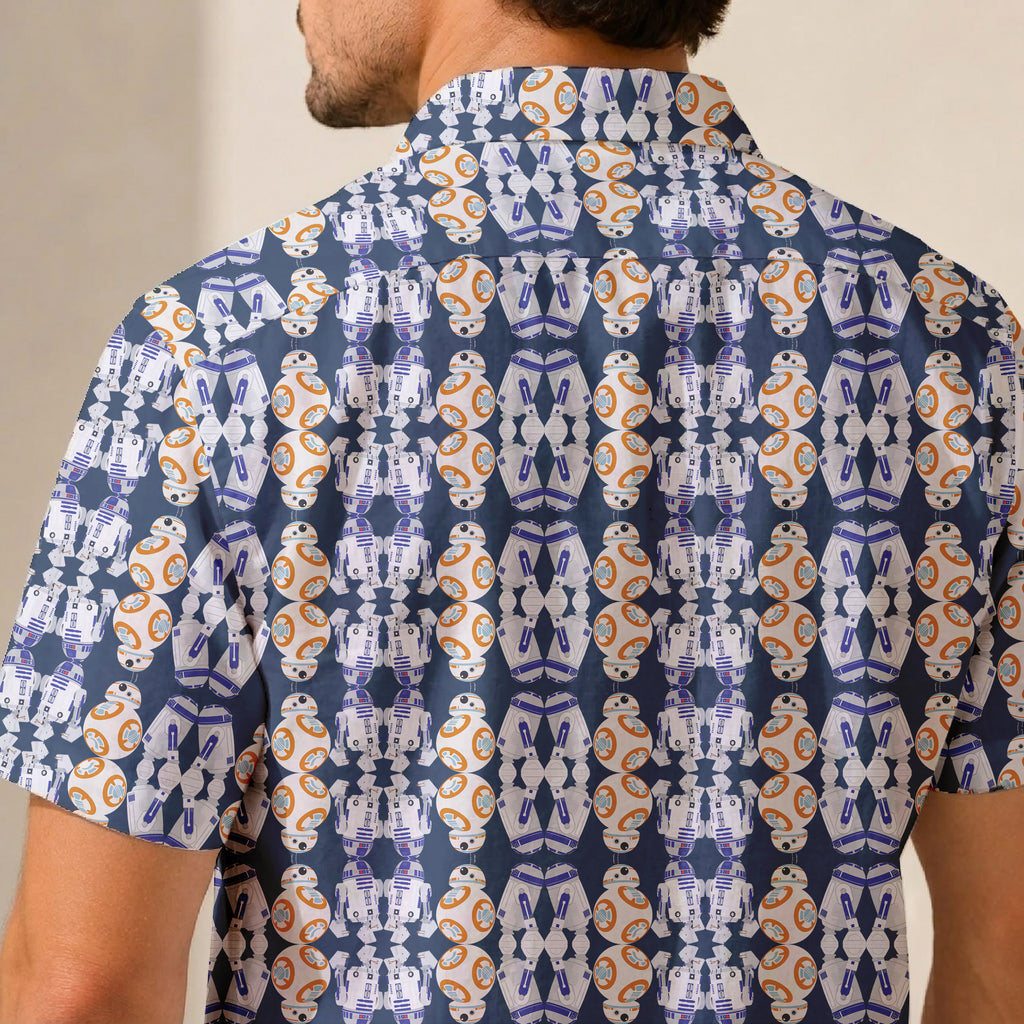 Galactic R2-D2 BB-8 Walking Pattern Hawaiian Shirt with Pocket - Galactic Button Down Shirt