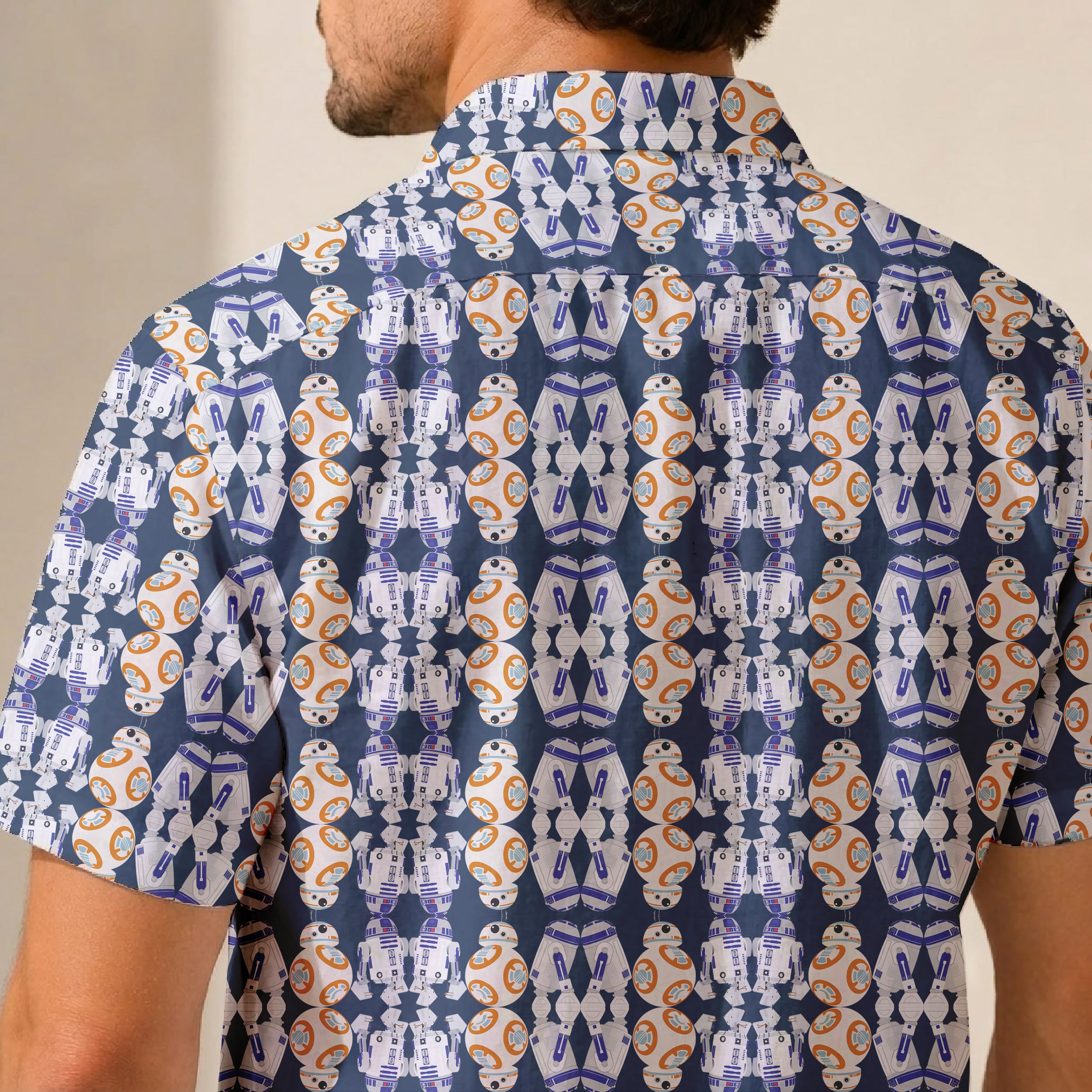 Galactic R2-D2 BB-8 Walking Pattern Hawaiian Shirt with Pocket - Galactic Button Down Shirt