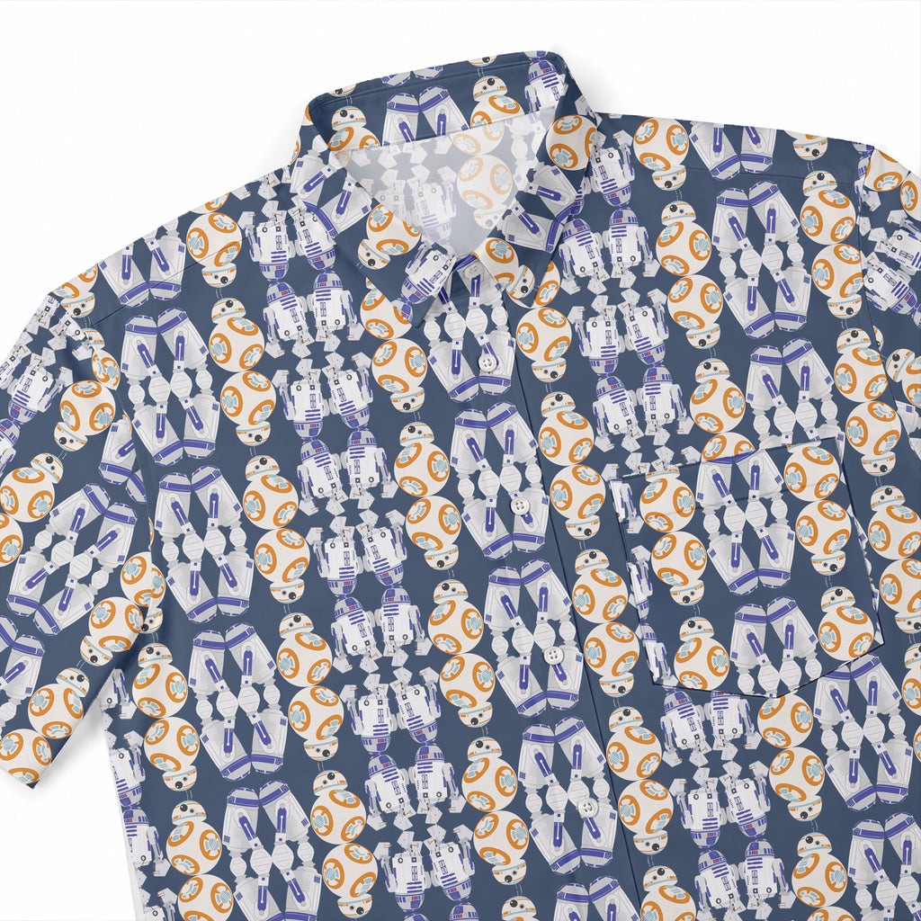 Galactic R2-D2 BB-8 Walking Pattern Hawaiian Shirt with Pocket - Galactic Button Down Shirt