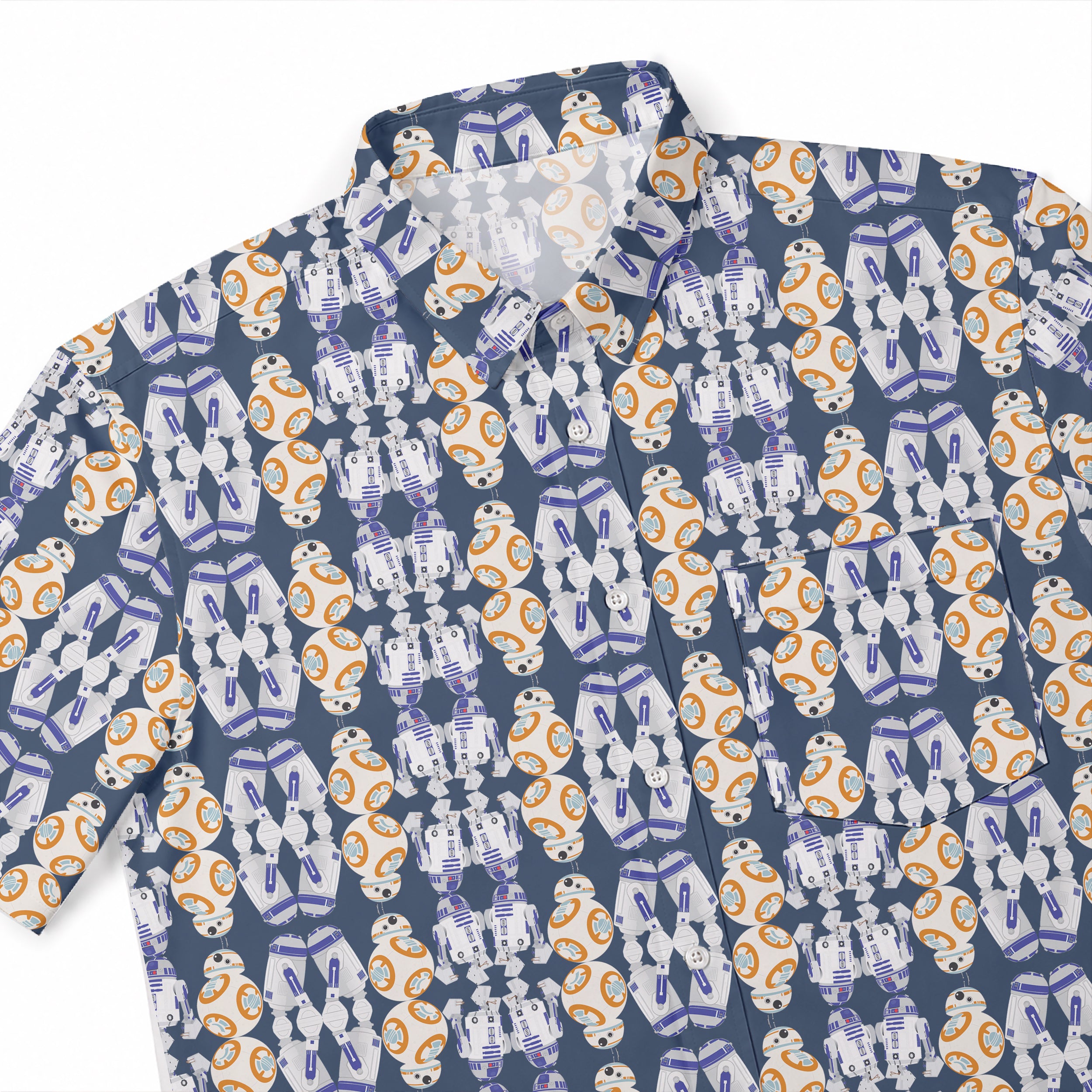 Galactic R2-D2 BB-8 Walking Pattern Hawaiian Shirt with Pocket - Galactic Button Down Shirt