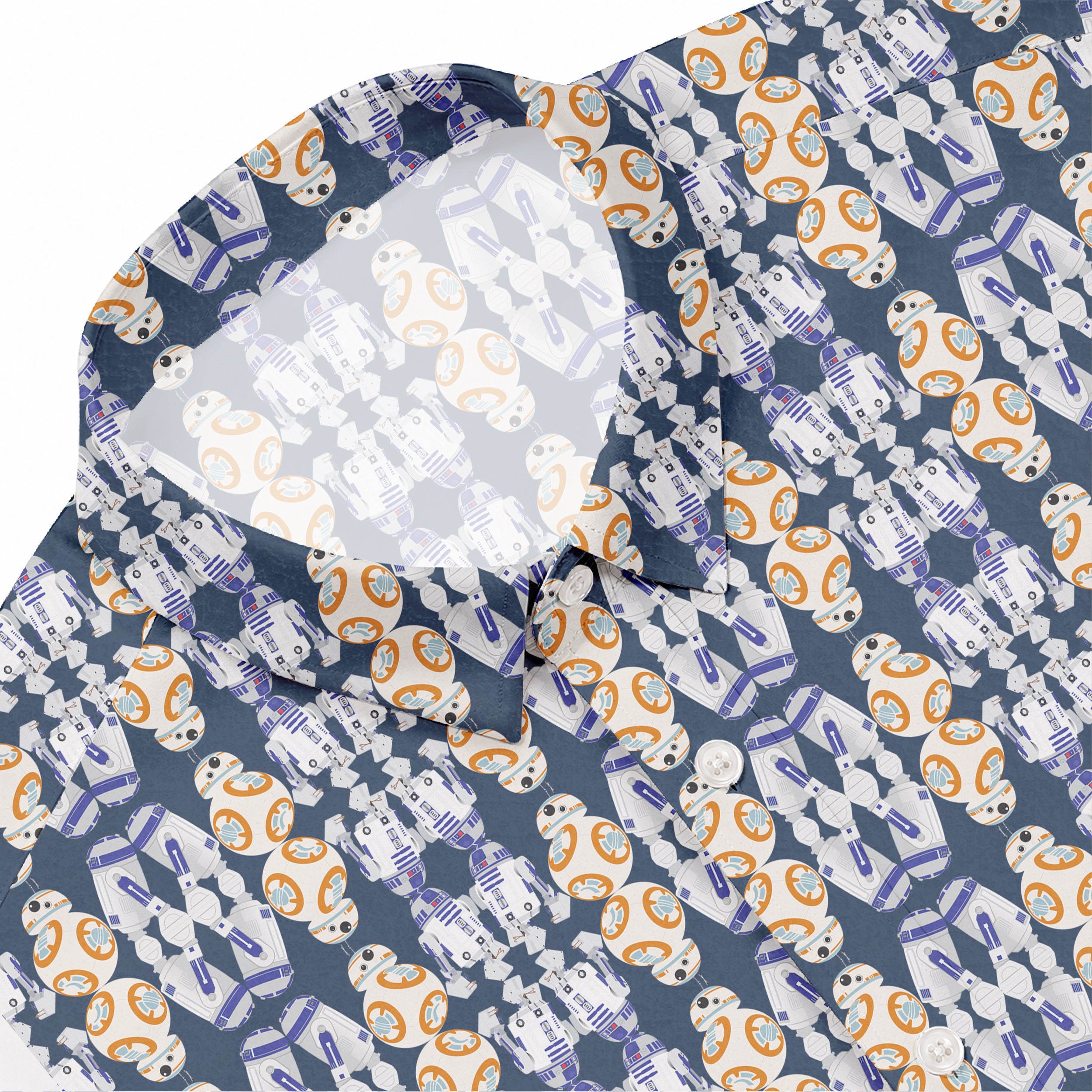 Galactic R2-D2 BB-8 Walking Pattern Hawaiian Shirt with Pocket - Galactic Button Down Shirt