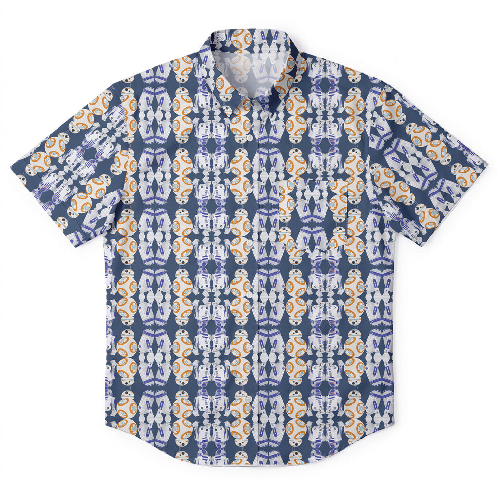 Galactic R2-D2 BB-8 Walking Pattern Hawaiian Shirt with Pocket - Galactic Button Down Shirt