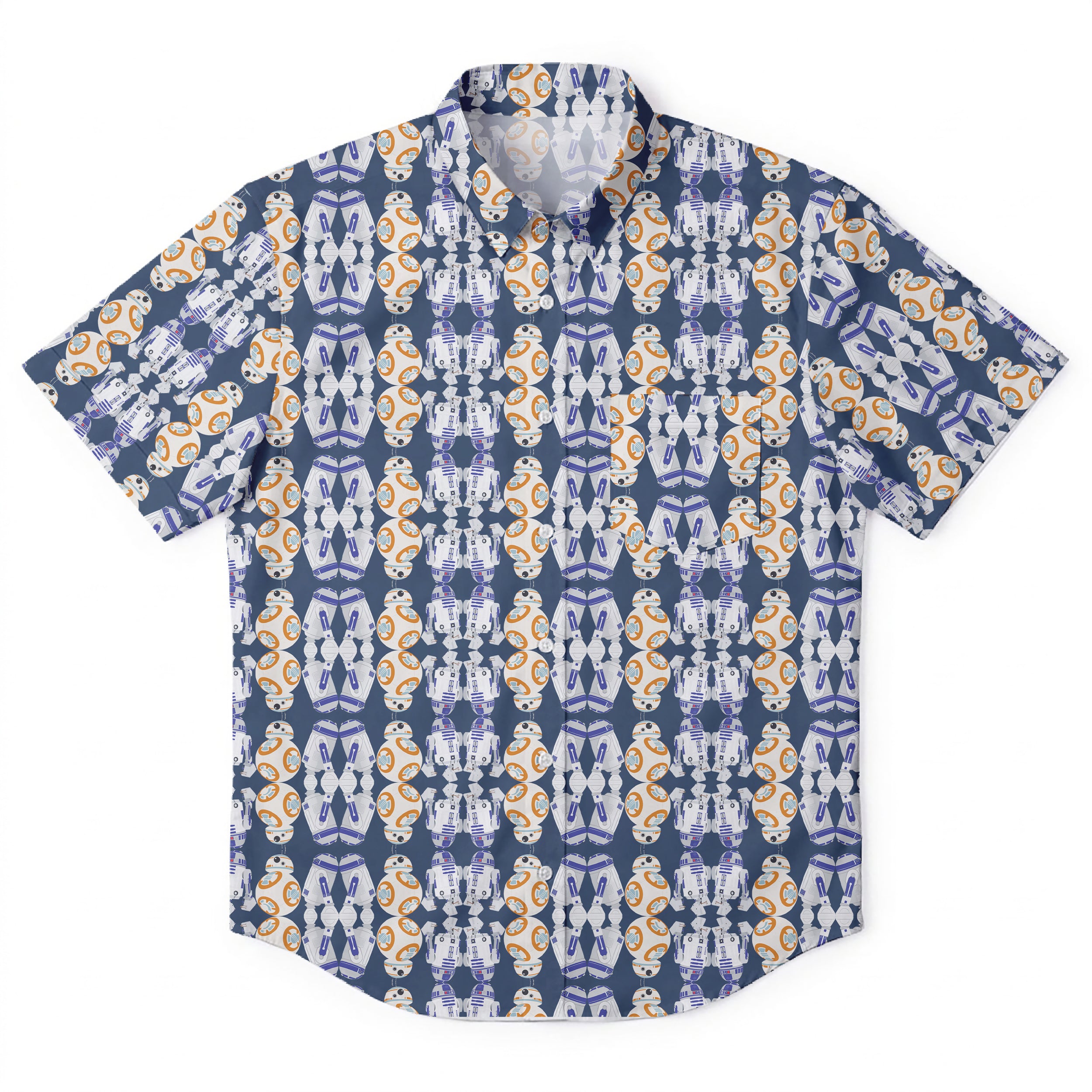 Galactic R2-D2 BB-8 Walking Pattern Hawaiian Shirt with Pocket - Galactic Button Down Shirt