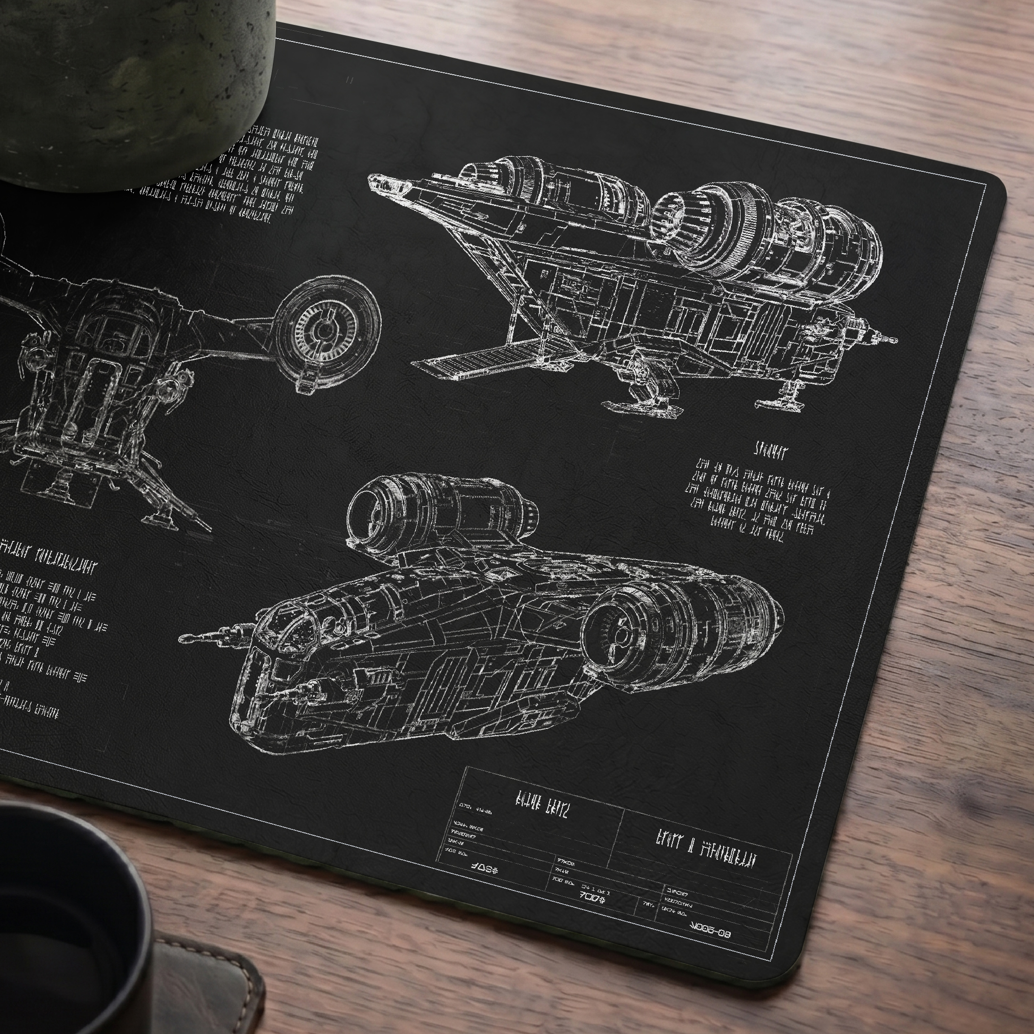 Razor Crest Blueprint Desk Mat - Star Wars Office Accessory Father's Day Gift