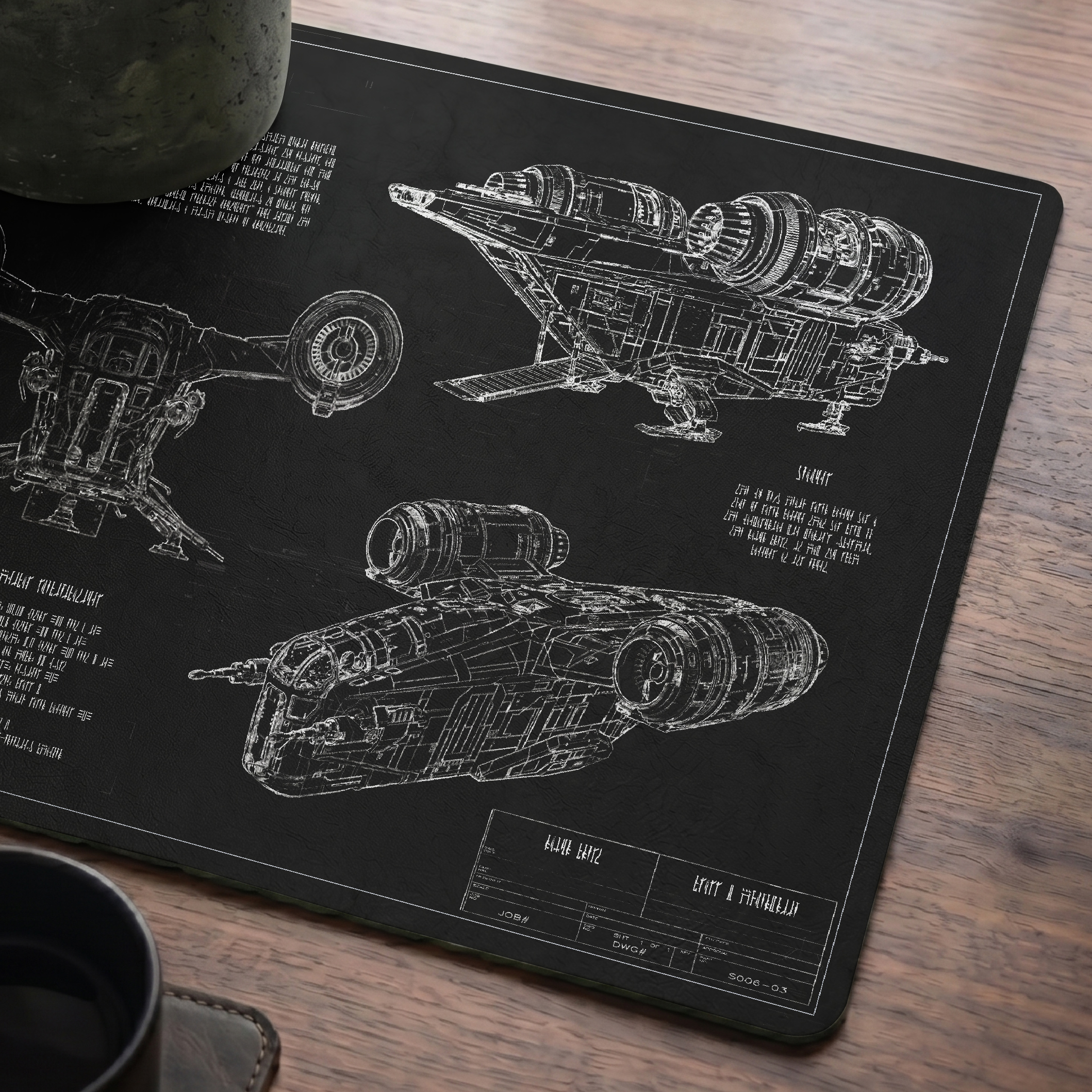 Razor Crest Blueprint Desk Mat - Star Wars Office Accessory Father's Day Gift