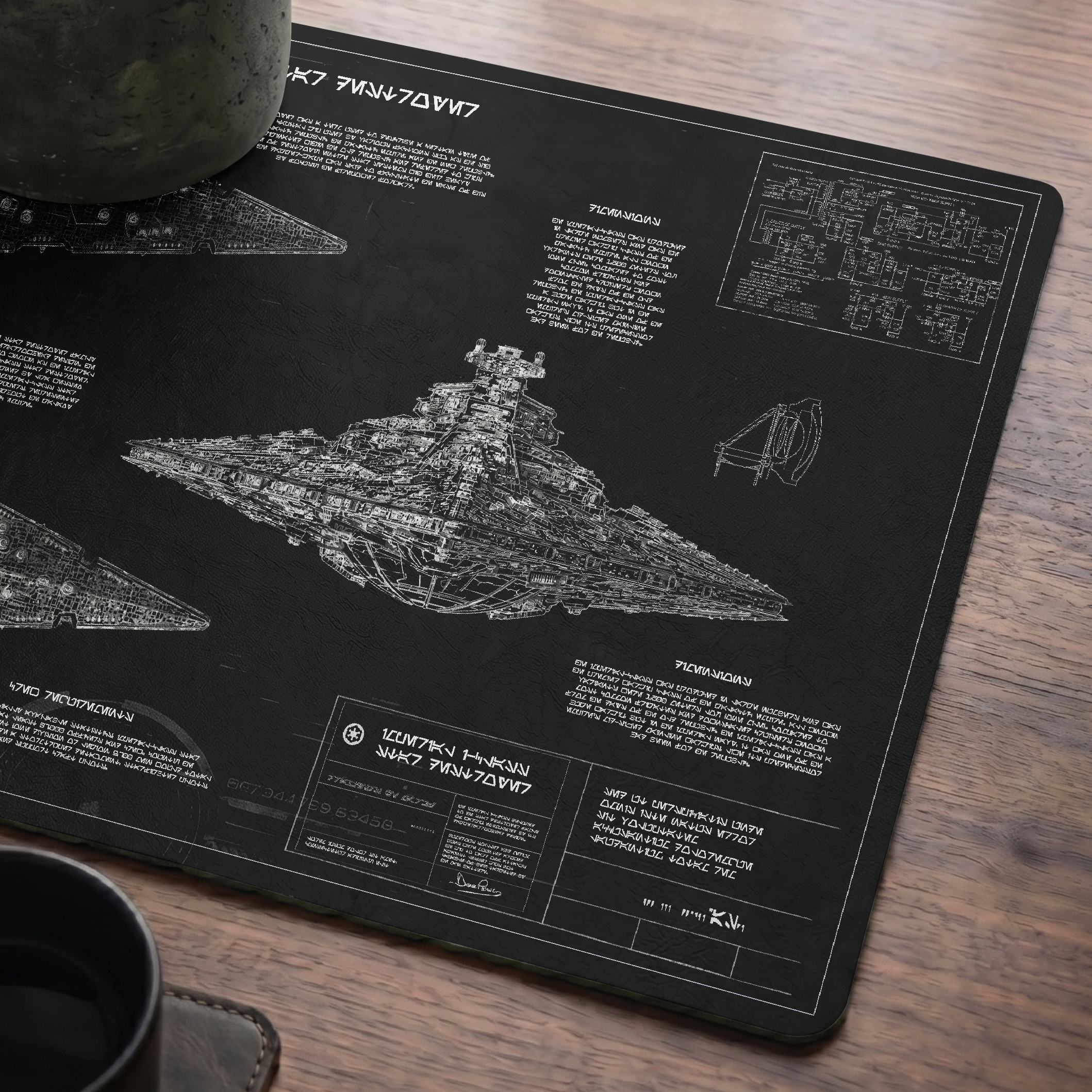 Imperial I-Class Star Destroyer Blueprint Desk Mat - Star Wars Office Accessory Father's Day Gift