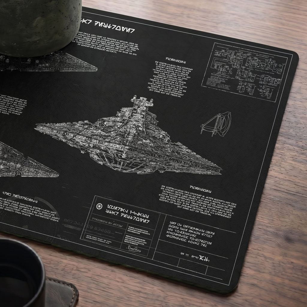 Imperial I-Class Star Destroyer Blueprint Desk Mat - Star Wars Office Accessory Father's Day Gift