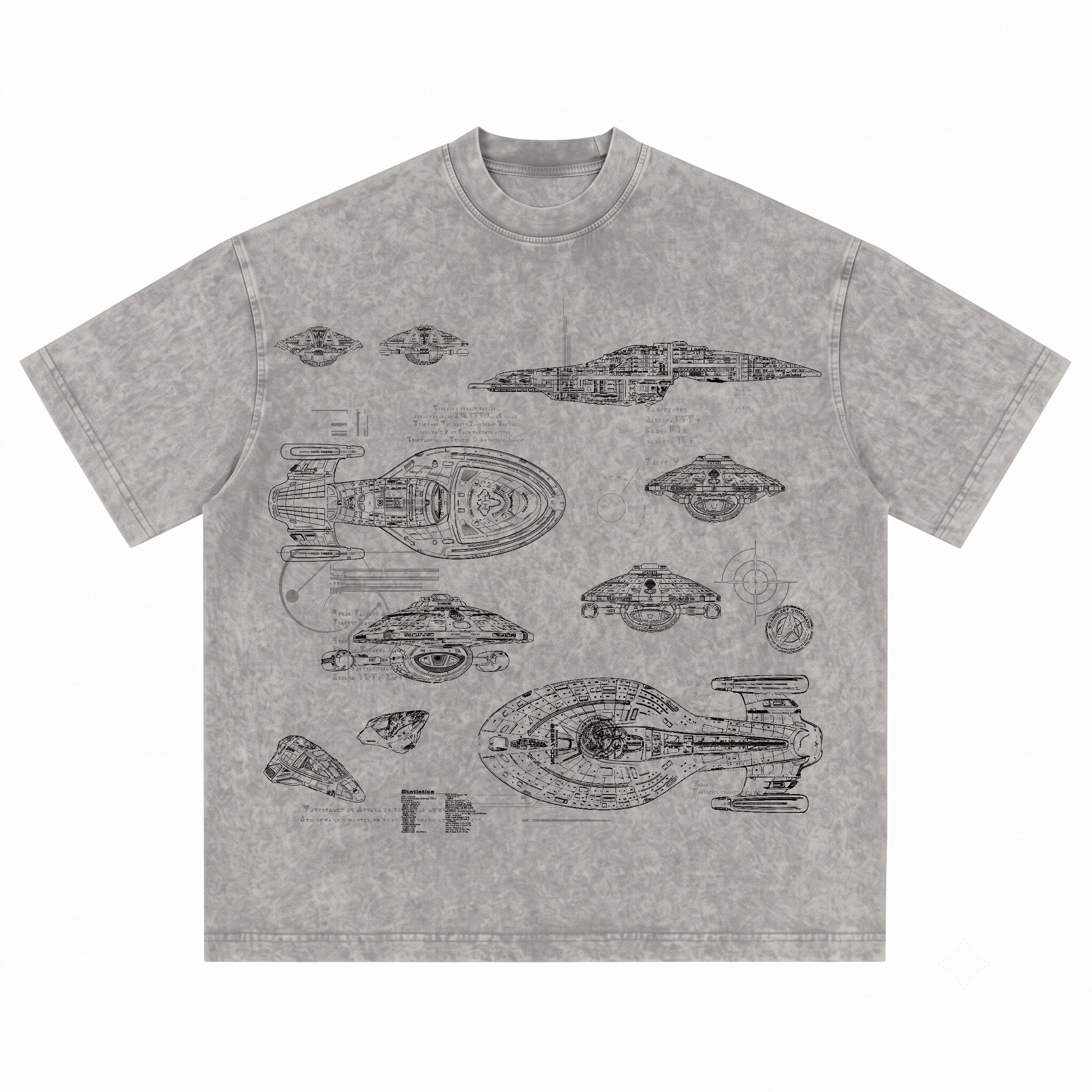 USS Voyager Schematic Wash Tee - Sci-fi Movies Vintage Wash T-shirt