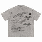 New USS Enterprise Schematic Wash Tee - Sci-fi Movies Vintage Wash T-shirt
