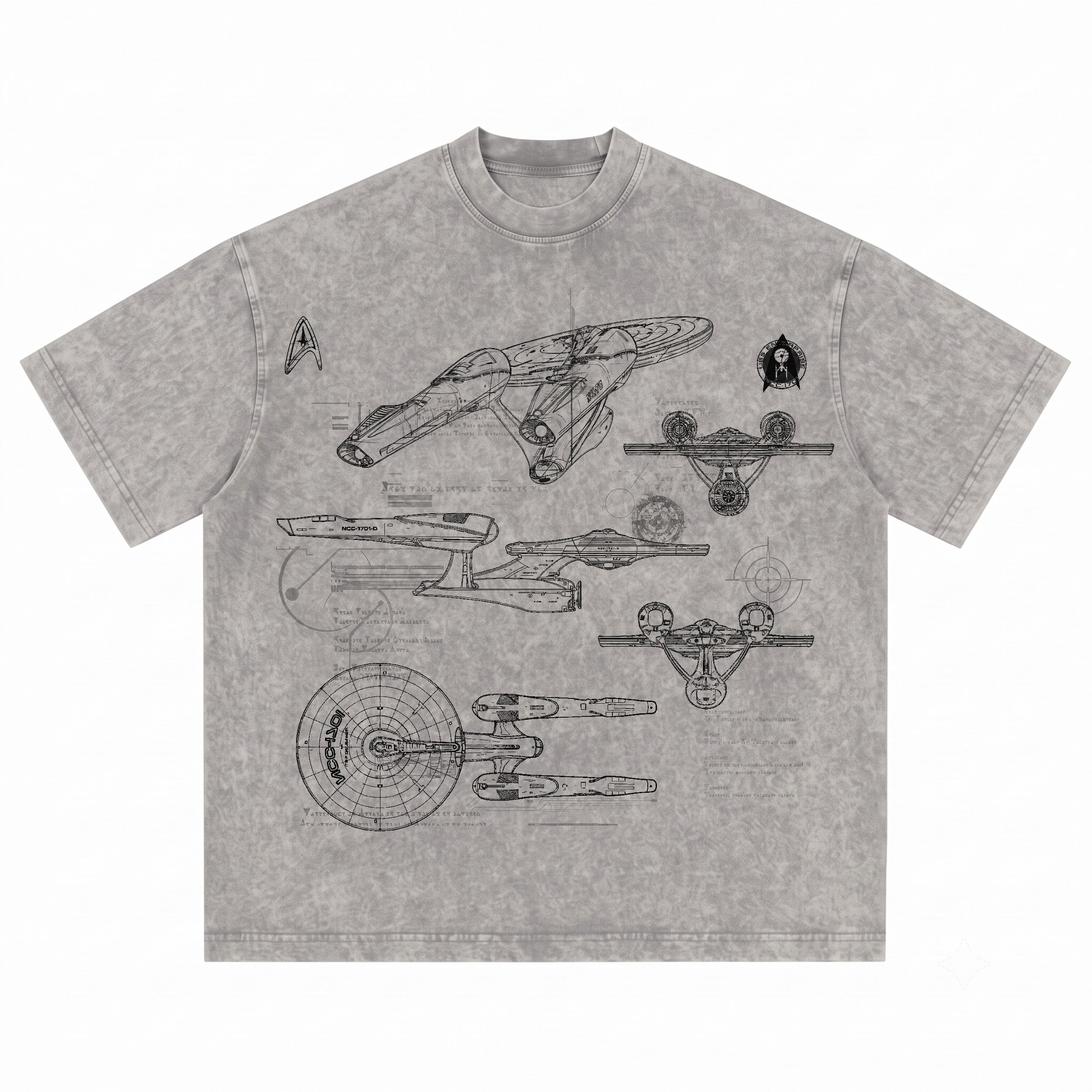 New USS Enterprise Schematic Wash Tee - Sci-fi Movies Vintage Wash T-shirt