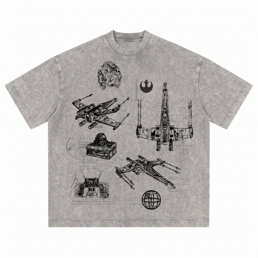 T-65B X-Wing Starfighter Schematic Wash Tee - Galactic Vintage Wash T-shirt