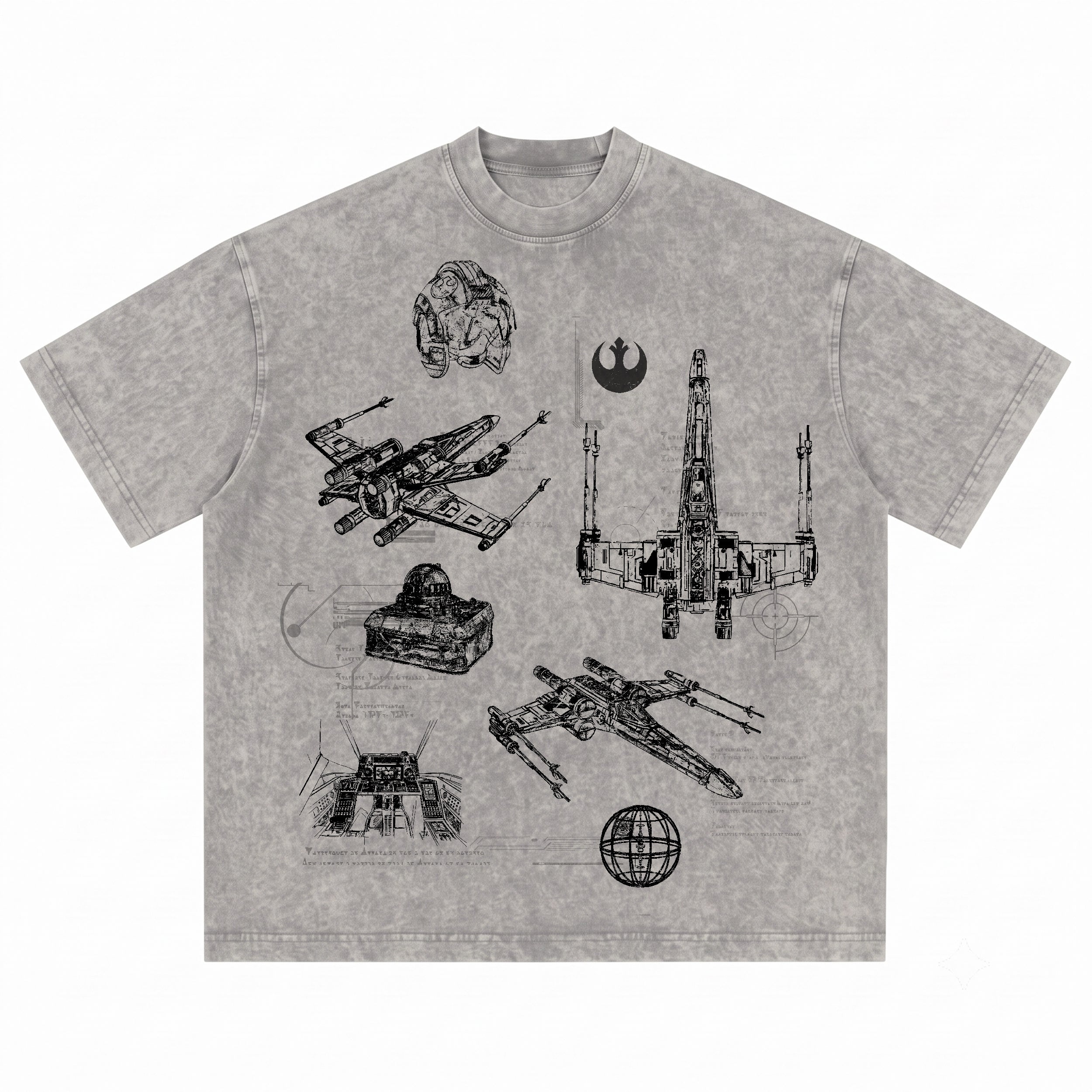 T-65B X-Wing Starfighter Schematic Wash Tee - Galactic Vintage Wash T-shirt