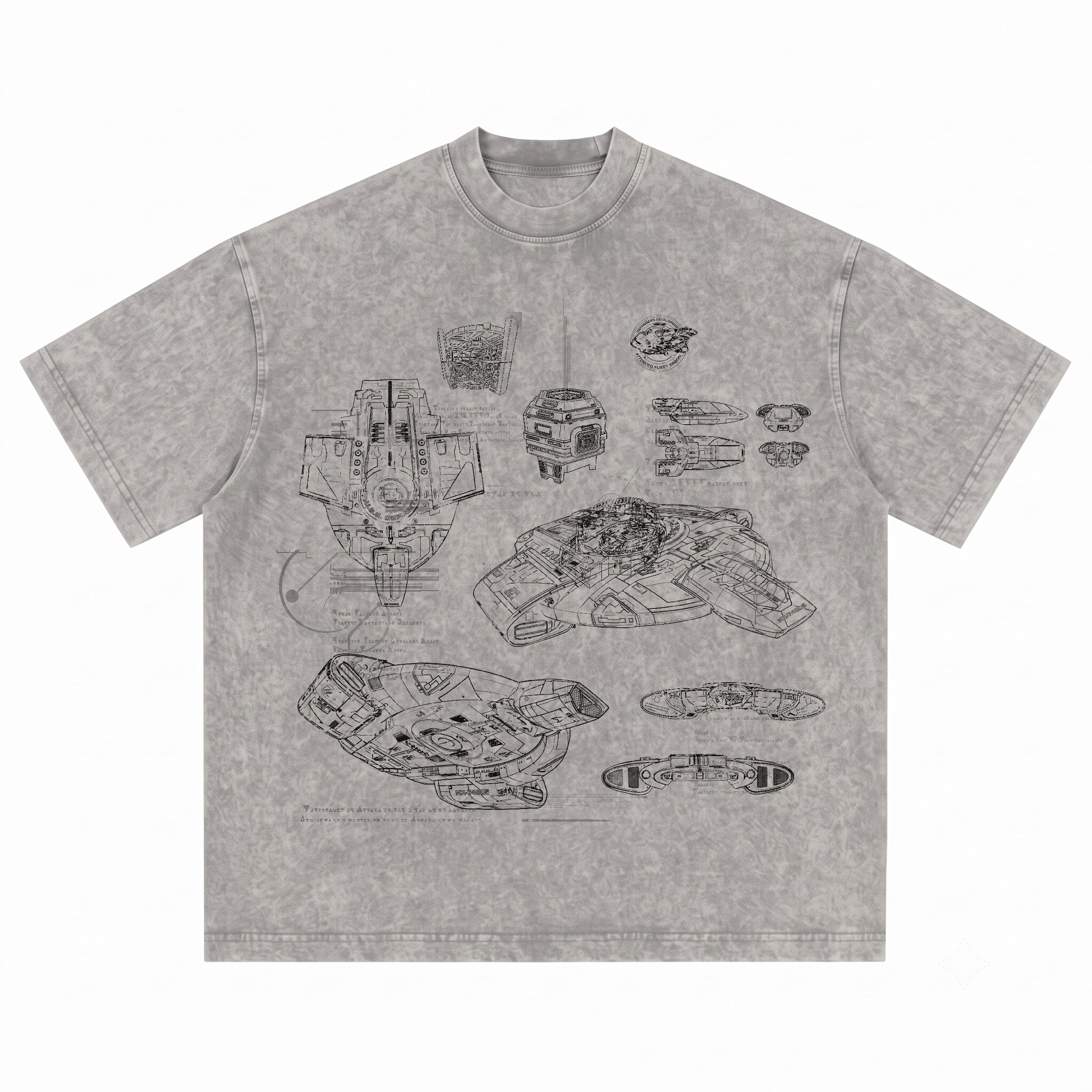 USS Defiant Schematic Wash Tee - Sci-fi Movies Vintage Wash T-shirt