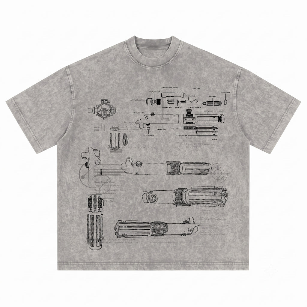 Skywalker Lightsaber Schematic Wash Tee - Galactic Vintage Wash T-shirt