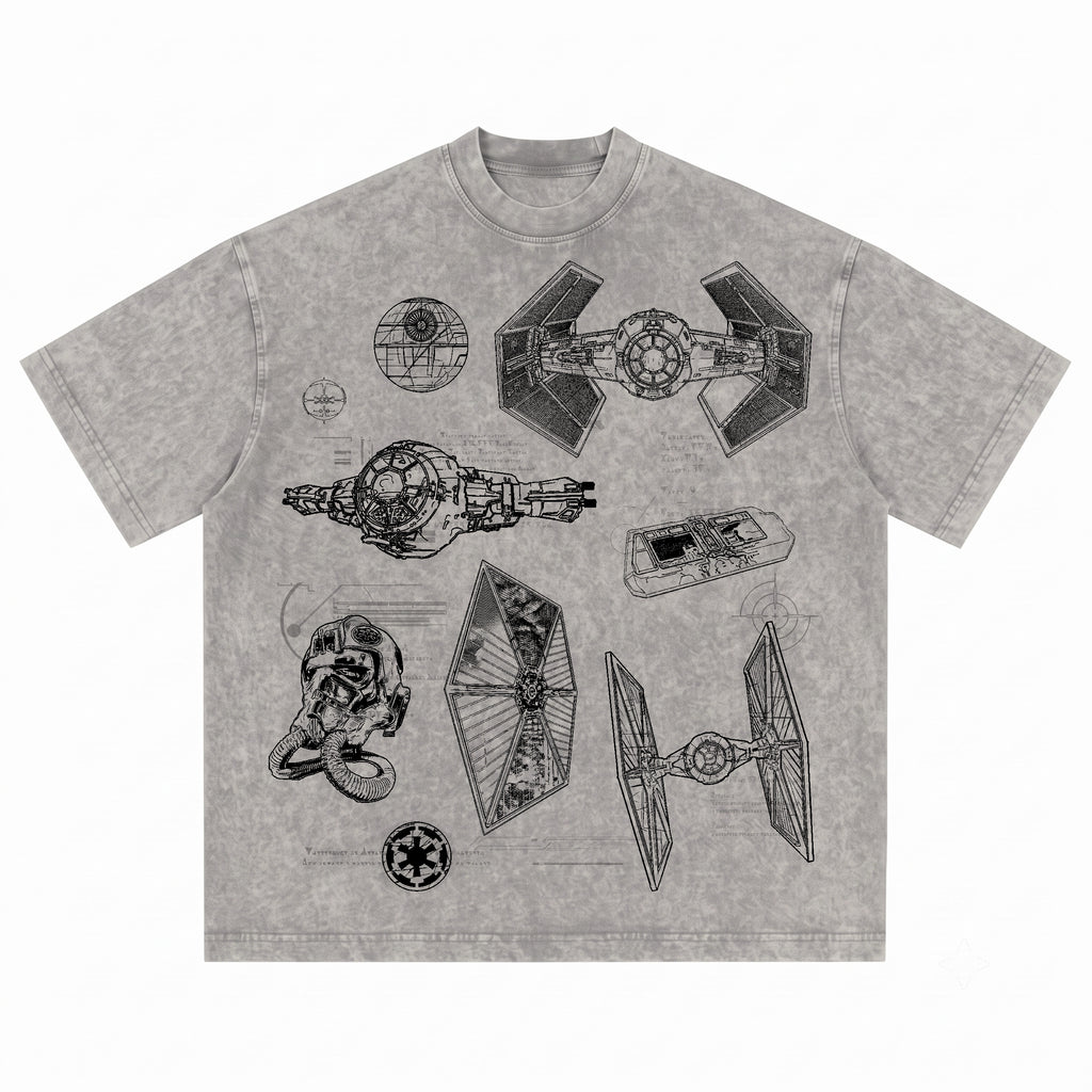 TIE Fighter Schematic Wash Tee - Galactic Vintage Wash T-shirt