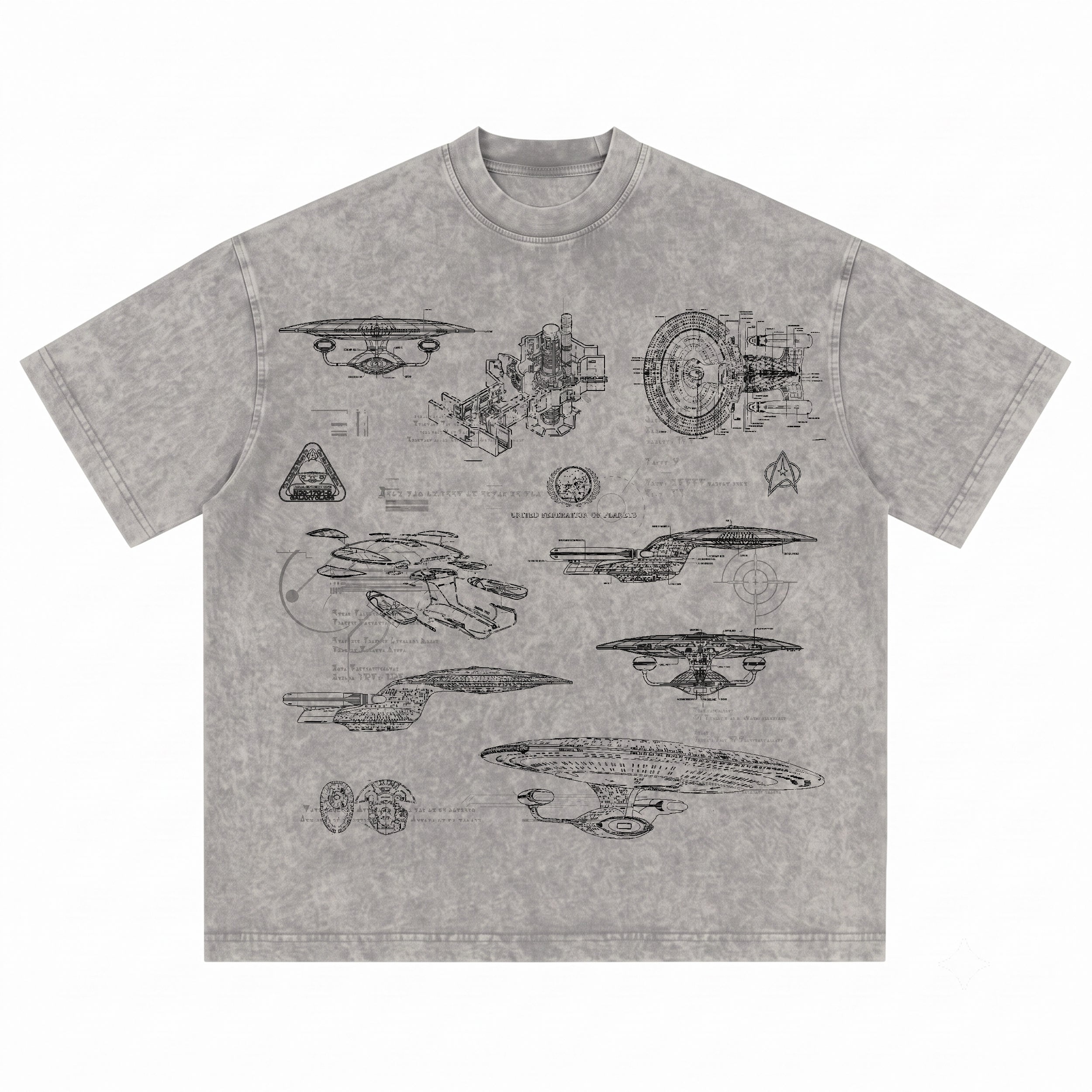NCC-1701-D USS Enterprise Schematic Wash Tee - Sci-fi Movies Vintage Wash T-shirt