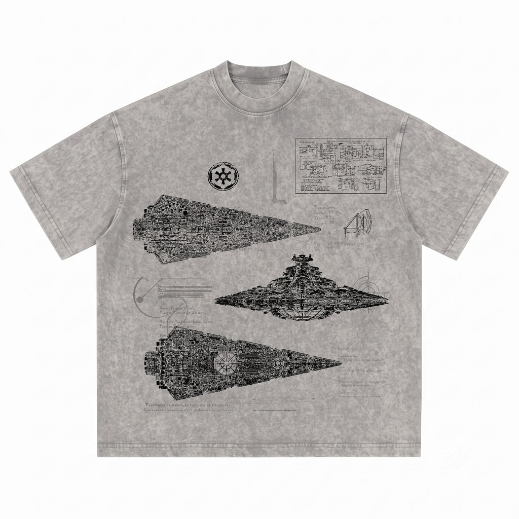 Imperial I-Class Star Destroyer Schematic Wash Tee - Galactic Vintage Wash T-shirt