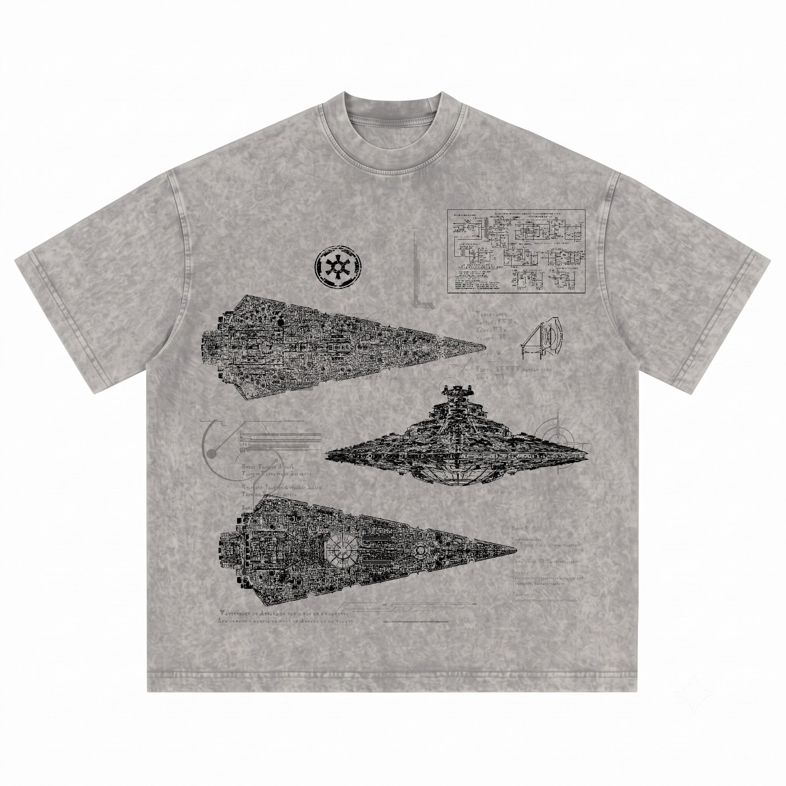 Imperial I-Class Star Destroyer Schematic Wash Tee - Galactic Vintage Wash T-shirt