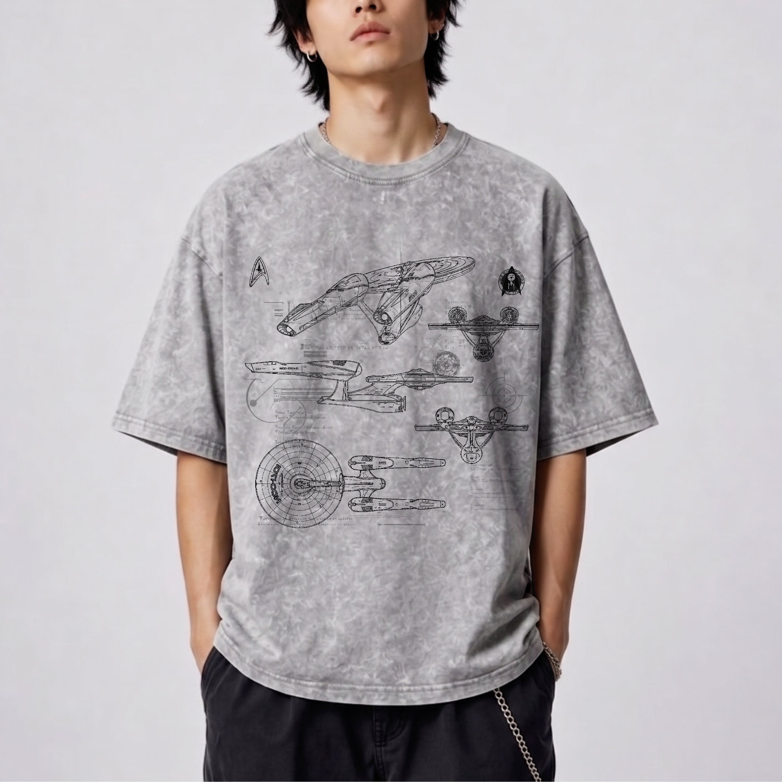 New USS Enterprise Schematic Wash Tee - Sci-fi Movies Vintage Wash T-shirt