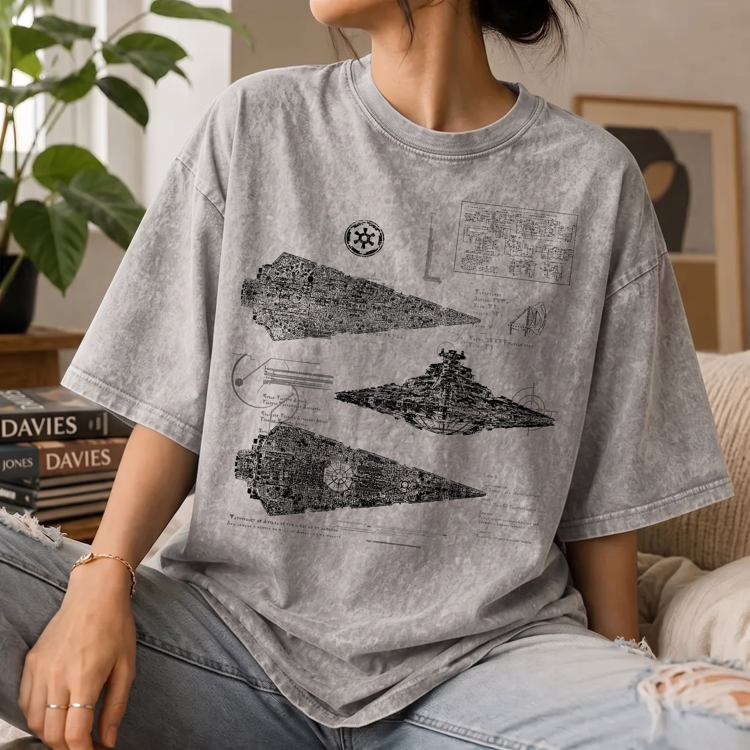 Imperial I-Class Star Destroyer Schematic Wash Tee - Galactic Vintage Wash T-shirt