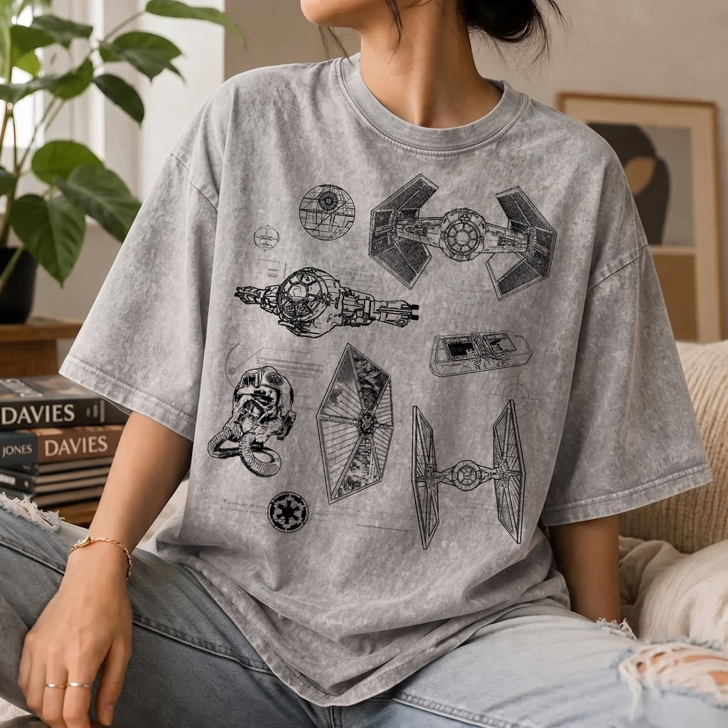 TIE Fighter Schematic Wash Tee - Galactic Vintage Wash T-shirt