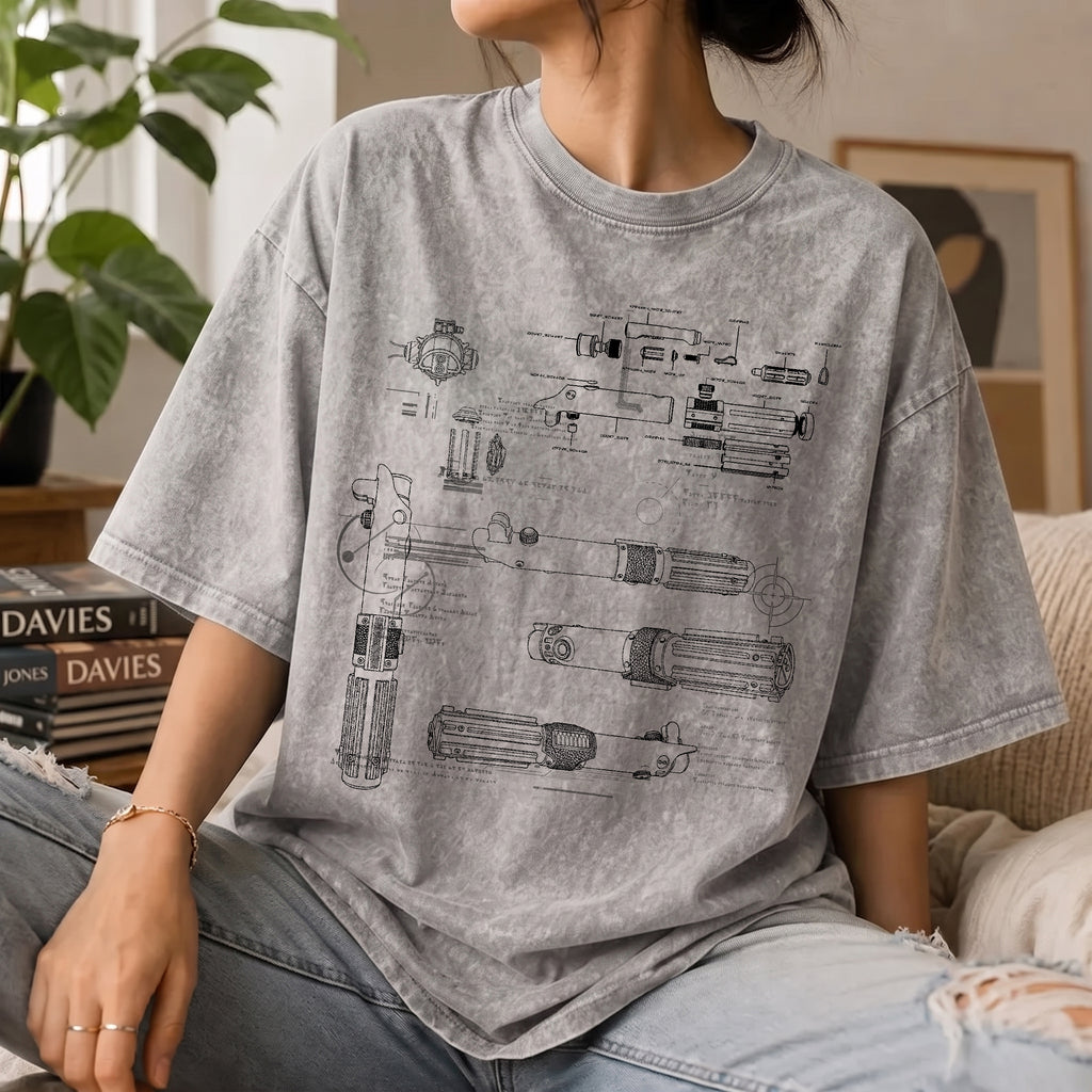 Skywalker Lightsaber Schematic Wash Tee - Galactic Vintage Wash T-shirt
