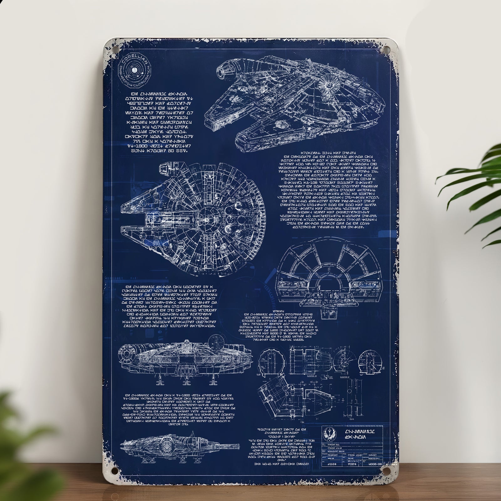 Millennium Falcon Blueprint Vintage Metal Sign - Vintage Home Decor Gifts for Fans