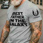 Custom Best Father In The Galaxy Name in Aurebesh and Mando'a Sleeve Printed Shirt - Personalized Father's Day Shirt
