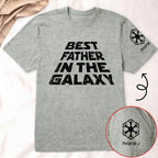 Custom Best Father In The Galaxy Name in Aurebesh and Mando'a Sleeve Printed Shirt - Personalized Father's Day Shirt
