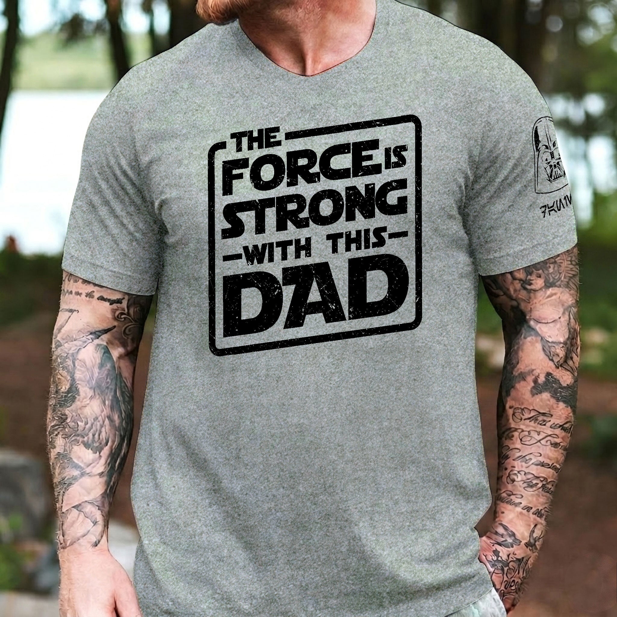 Custom The Force Dad Name in Aurebesh Sleeve Printed Shirt - Personalized Father's Day Shirt