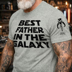 Custom Best Father In The Galaxy Name in Aurebesh and Mando'a Sleeve Printed Shirt - Personalized Father's Day Shirt