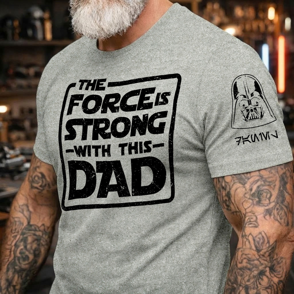 Custom The Force Dad Name in Aurebesh Sleeve Printed Shirt - Personalized Father's Day Shirt