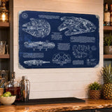 Millennium Falcon Blueprint Vintage Metal Sign - Vintage Home Decor Gifts for Fans