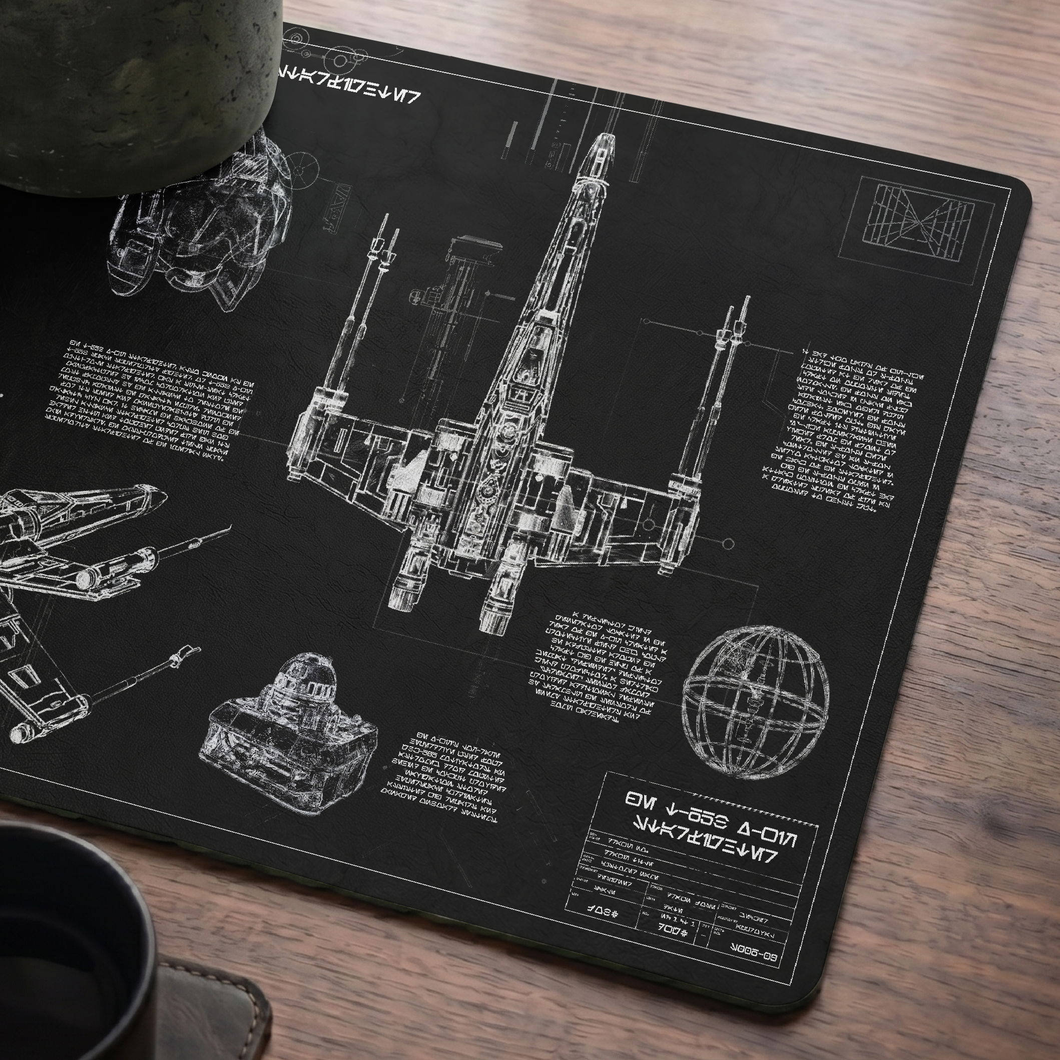 T-65B X-Wing Starfighter Blueprint Desk Mat - Star Wars Office Accessory Father's Day Gift