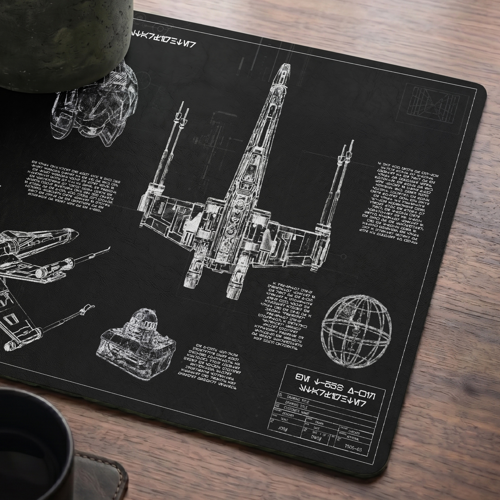T-65B X-Wing Starfighter Blueprint Desk Mat - Star Wars Office Accessory Father's Day Gift