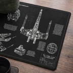 T-65B X-Wing Starfighter Blueprint Desk Mat - Star Wars Office Accessory Father's Day Gift