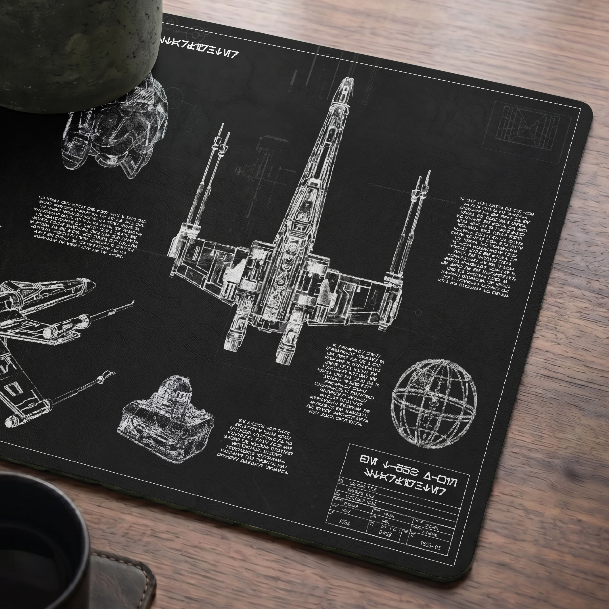 T-65B X-Wing Starfighter Blueprint Desk Mat - Star Wars Office Accessory Father's Day Gift