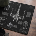 T-65B X-Wing Starfighter Blueprint Desk Mat - Galactic Office Accessory