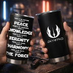 Custom Star Wars Code and Name in Aurebesh/Mando'a 20Oz Tumbler - Personalized Sith Code/ Jedi Code/ Code of Honor Insulated Mug with Lid