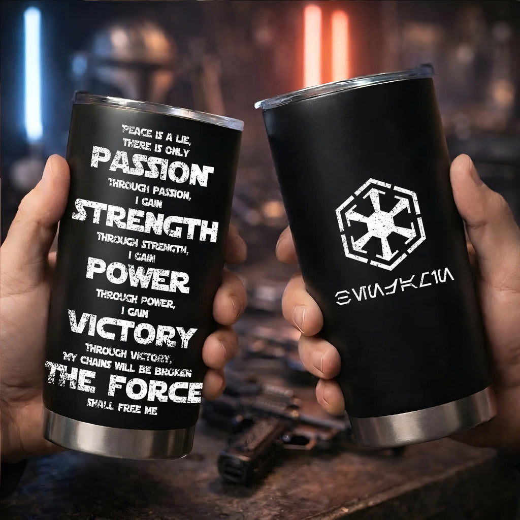 Custom Star Wars Code and Name in Aurebesh/Mando'a 20Oz Tumbler - Personalized Sith Code/ Jedi Code/ Code of Honor Insulated Mug with Lid